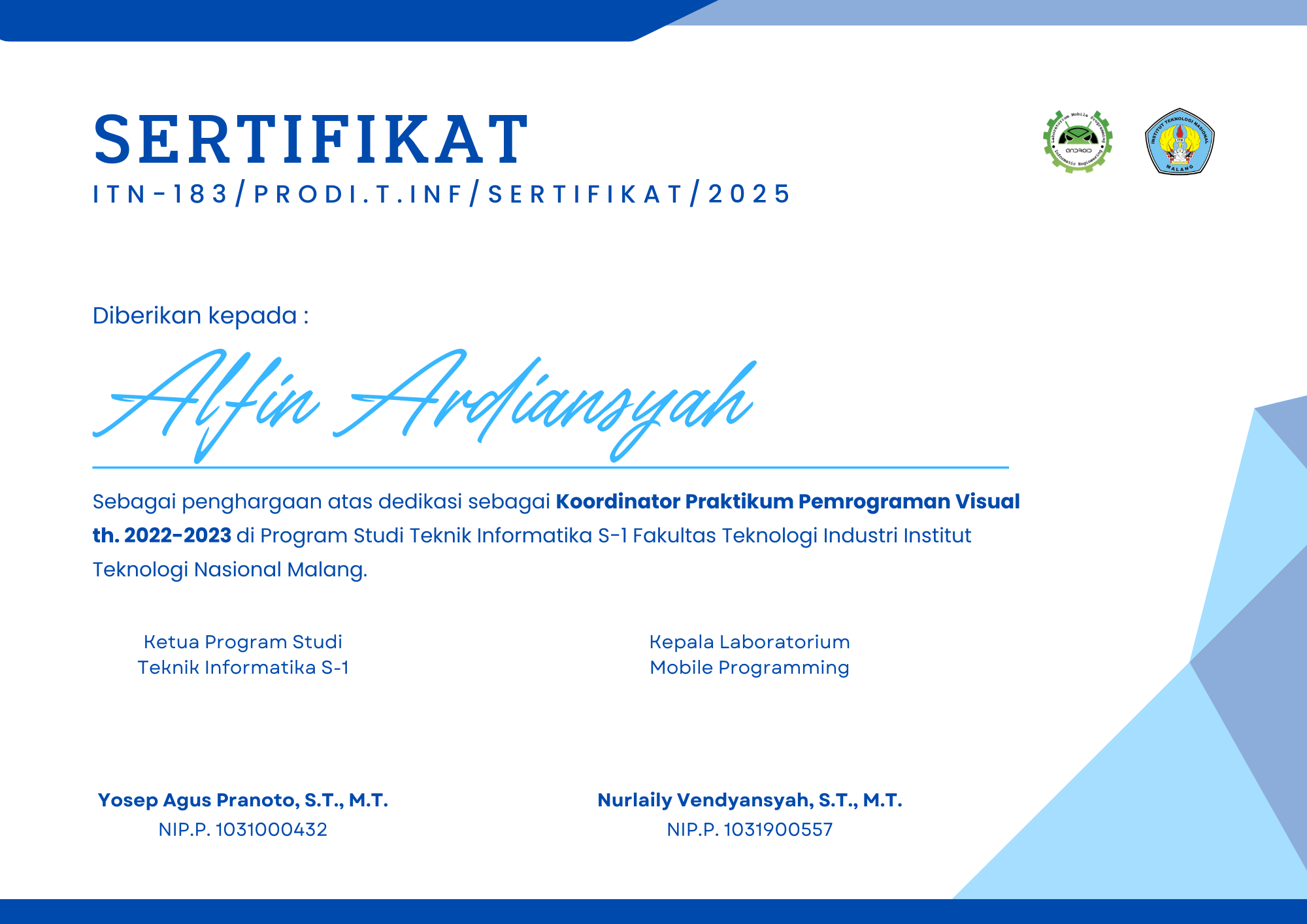 Koordinator Praktikum Pemrograman Visual - ITN Malang